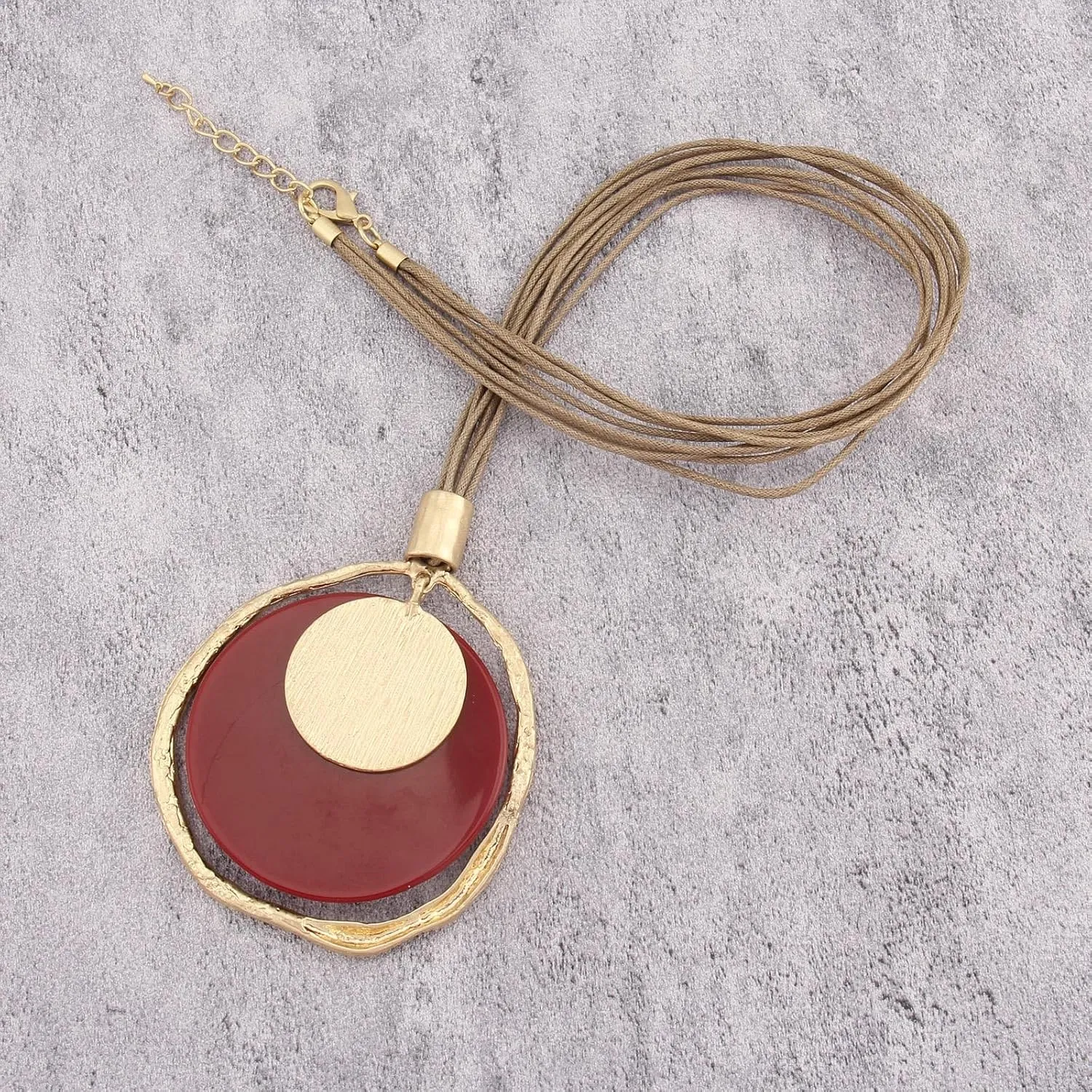 Large Pendant Necklace for Women Boho Long Sweater Necklace Chunky Leather Necklace Hippie Choker Necklace Unique Boho Jewelry