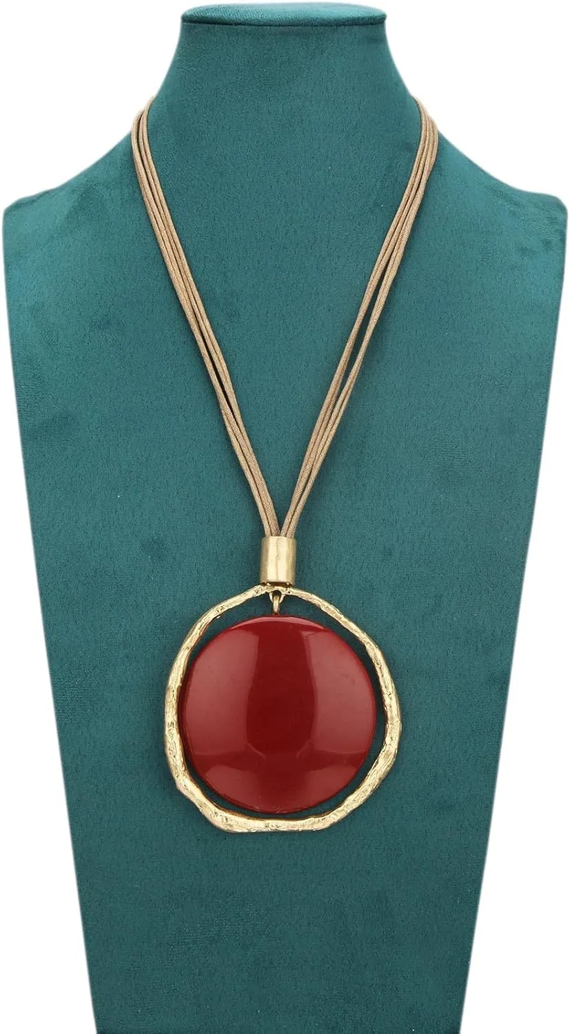 Large Pendant Necklace for Women Boho Long Sweater Necklace Chunky Leather Necklace Hippie Choker Necklace Unique Boho Jewelry