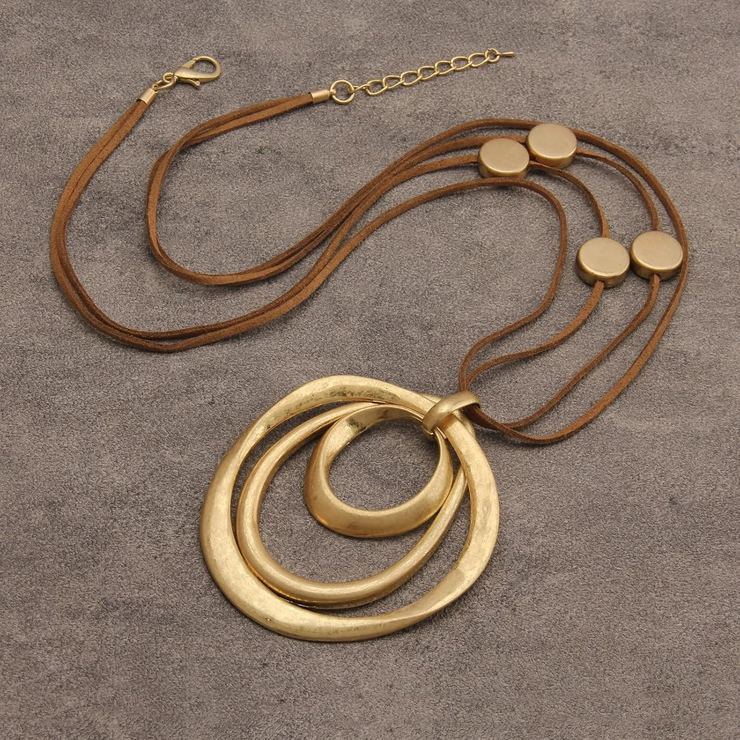 Large Pendant Necklaces Layered Boho Circle Leather Choker Chunky Boho Necklace for Women Long Sweater Necklace Jewelry