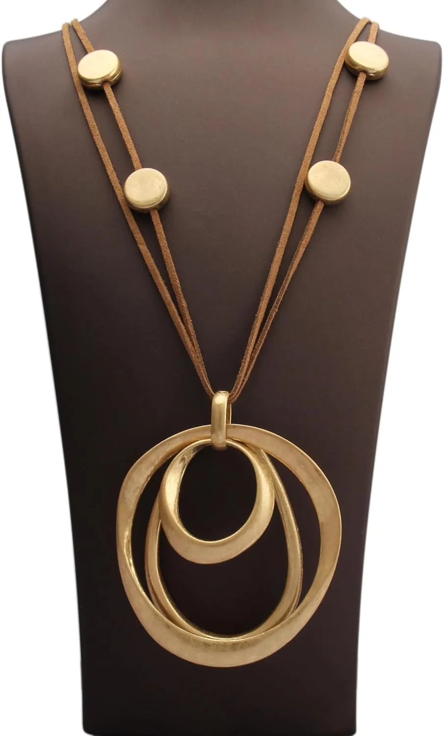 Large Pendant Necklaces Layered Boho Circle Leather Choker Chunky Boho Necklace for Women Long Sweater Necklace Jewelry