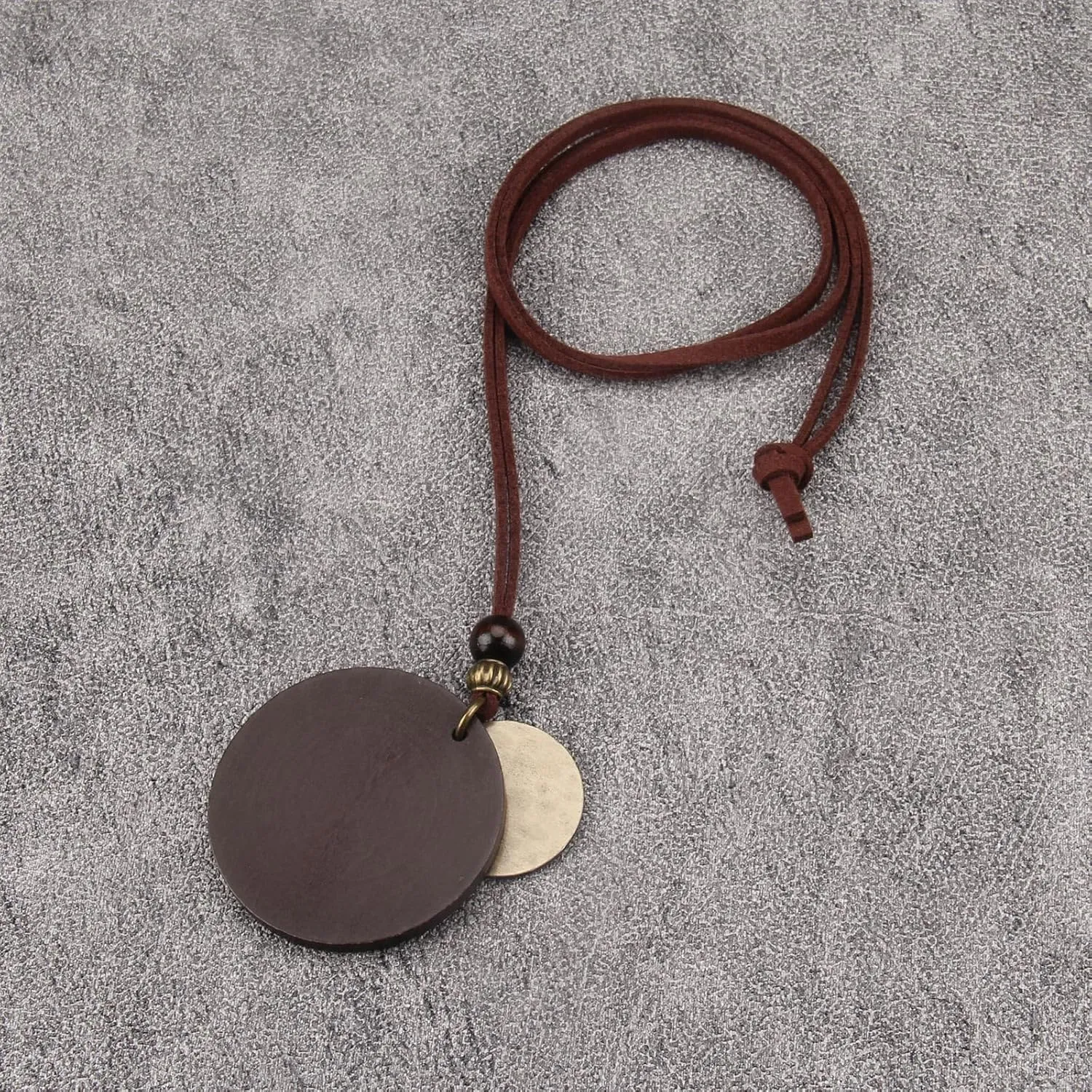Large Pendant Necklaces Layered Boho Circle Leather Choker Chunky Boho Necklace for Women Long Sweater Necklace Jewelry