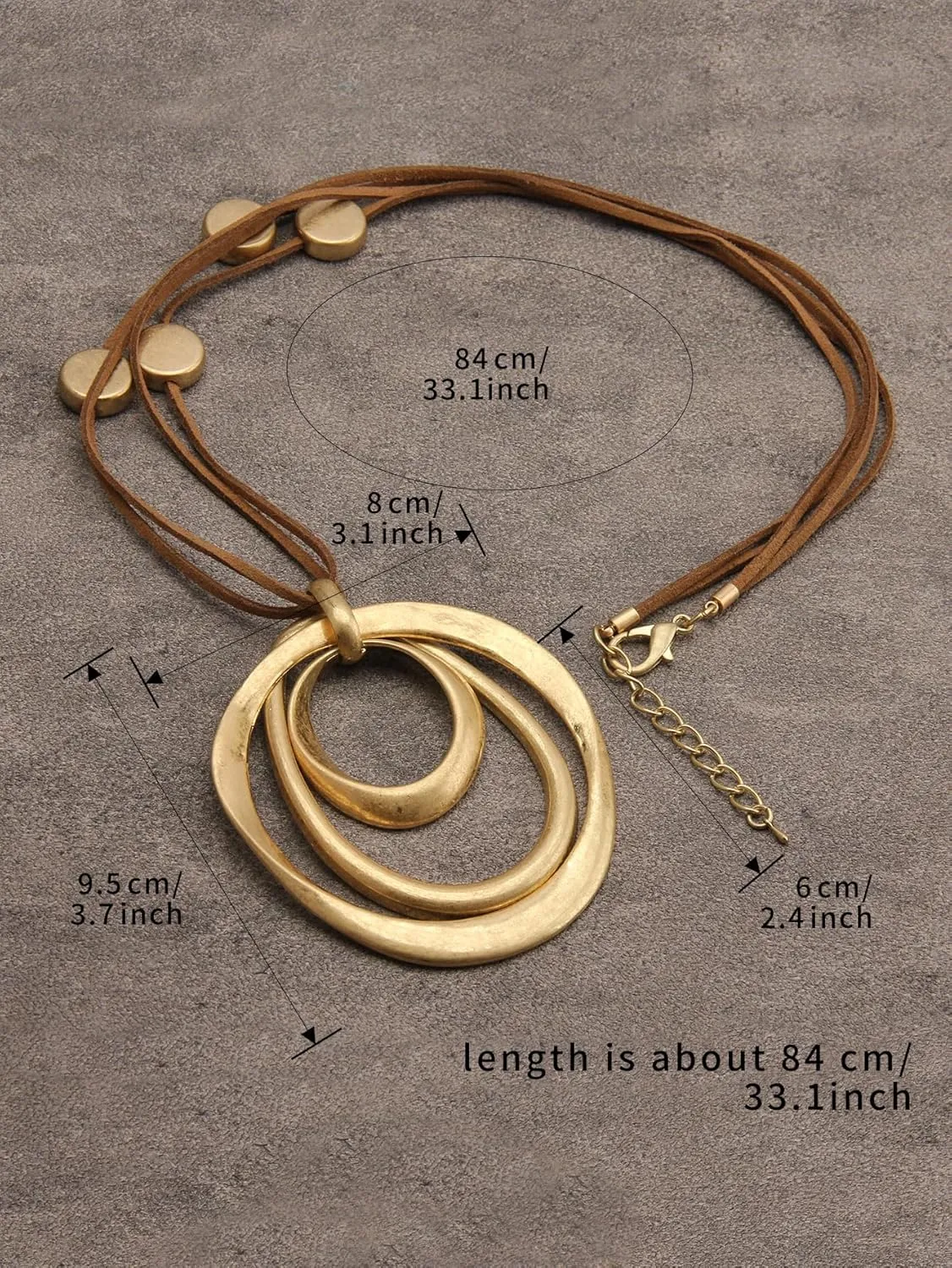 Large Pendant Necklaces Layered Boho Circle Leather Choker Chunky Boho Necklace for Women Long Sweater Necklace Jewelry