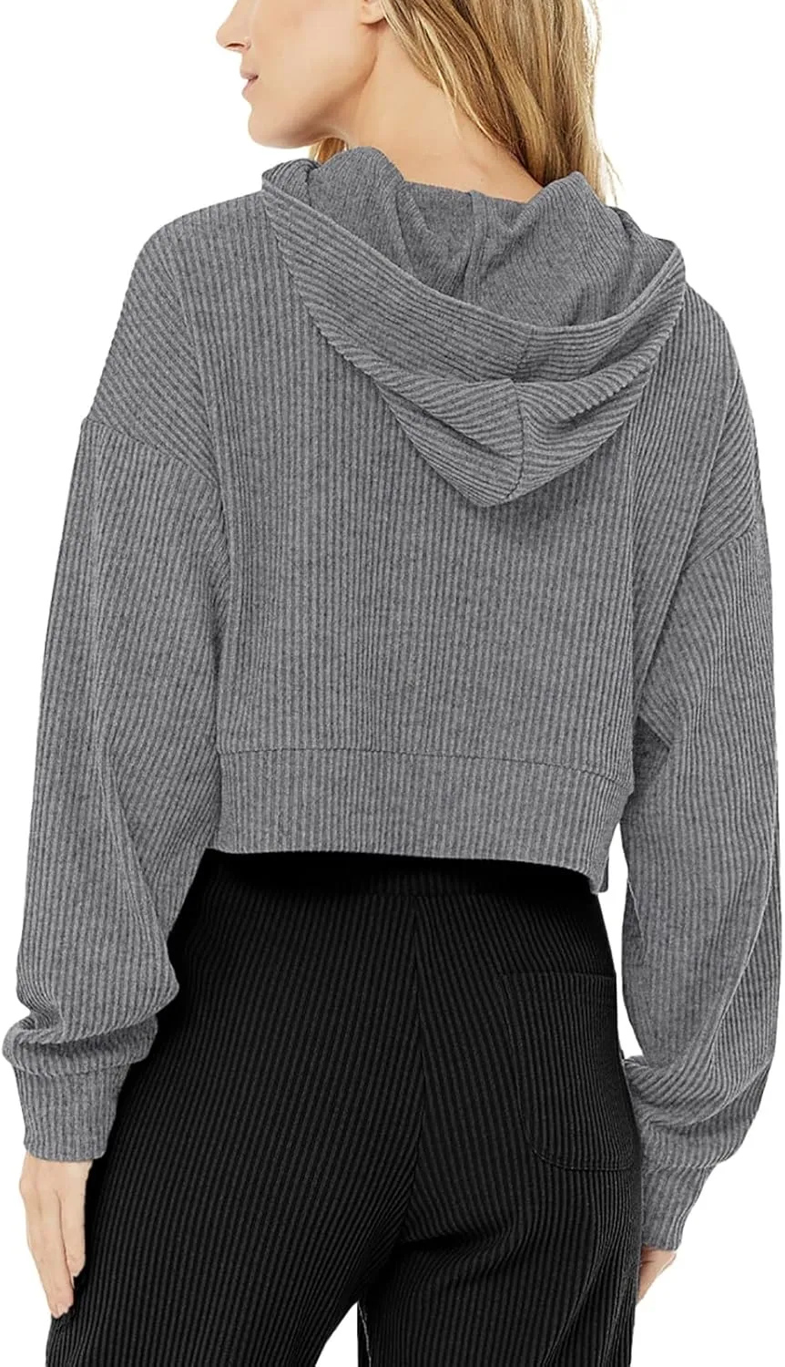 LASLULU Womens Loose Long Sleeve Active Crop Tops Athletic Workout Gym Hoodies Sweatshirt Pullover Tops