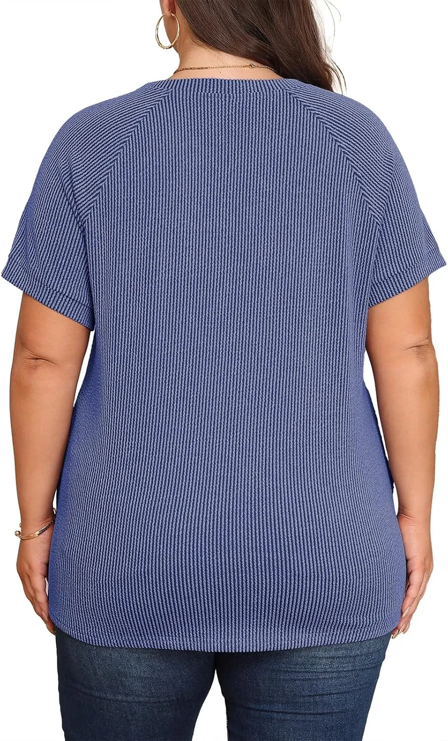 Lastshe Womens Plus Size Short Sleeves Shirts Summer Loose Ribbed Tops Dressy Casual Blouses with Pockets for Leggings 2025