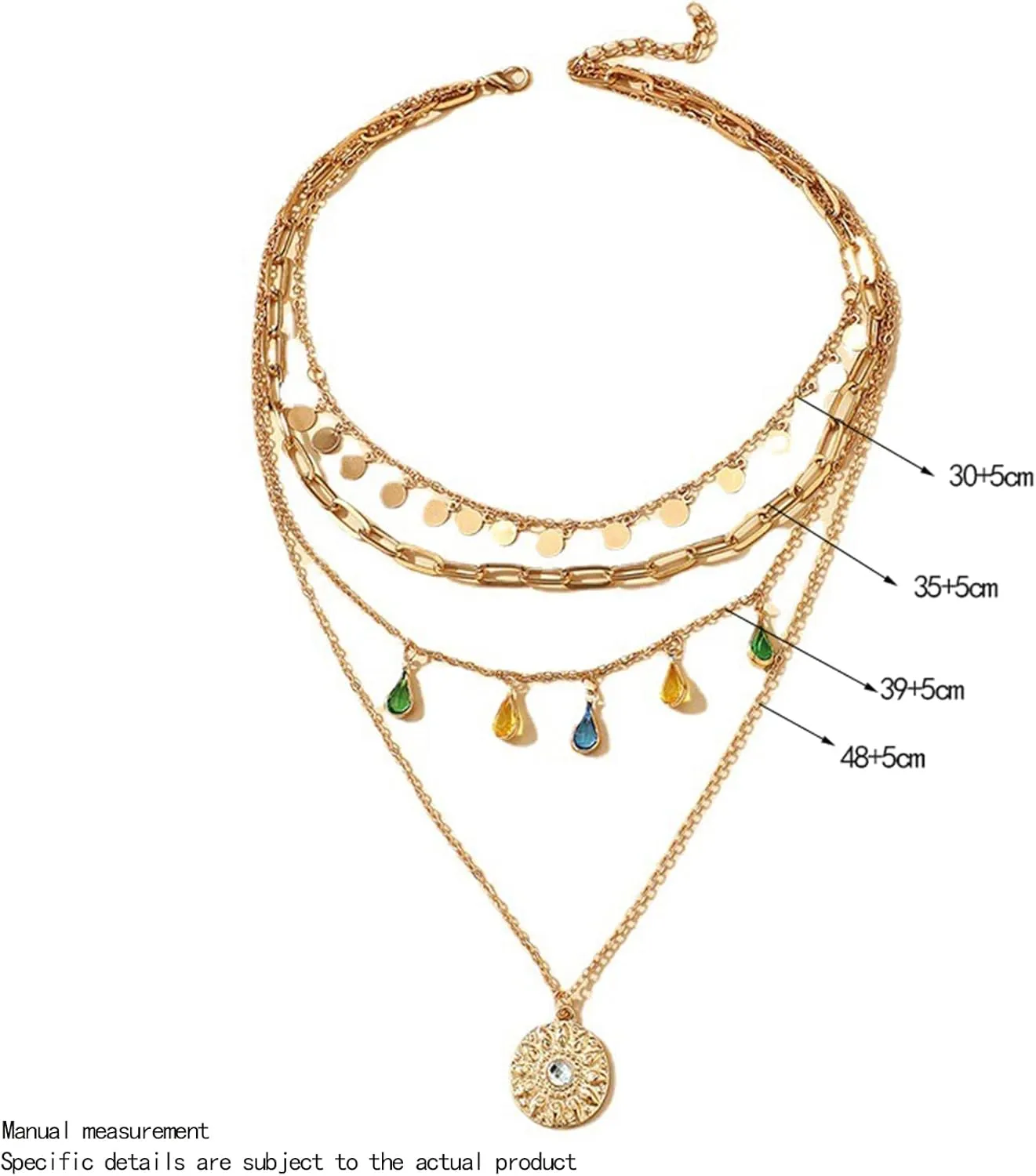 Layered Boho Necklace for Women Bohemian Turquoise Necklace 18K Gold Plated Paperclip Long Y shape Western Necklaces Colorful Teardrop Pendant Necklace For Country Concert Beach Jewelry