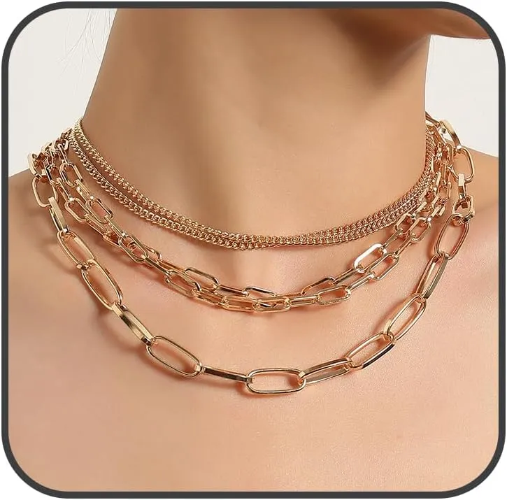 Layered Paperclip Necklace for Women Gold Link Chain Necklaces Paperclip Link Chains