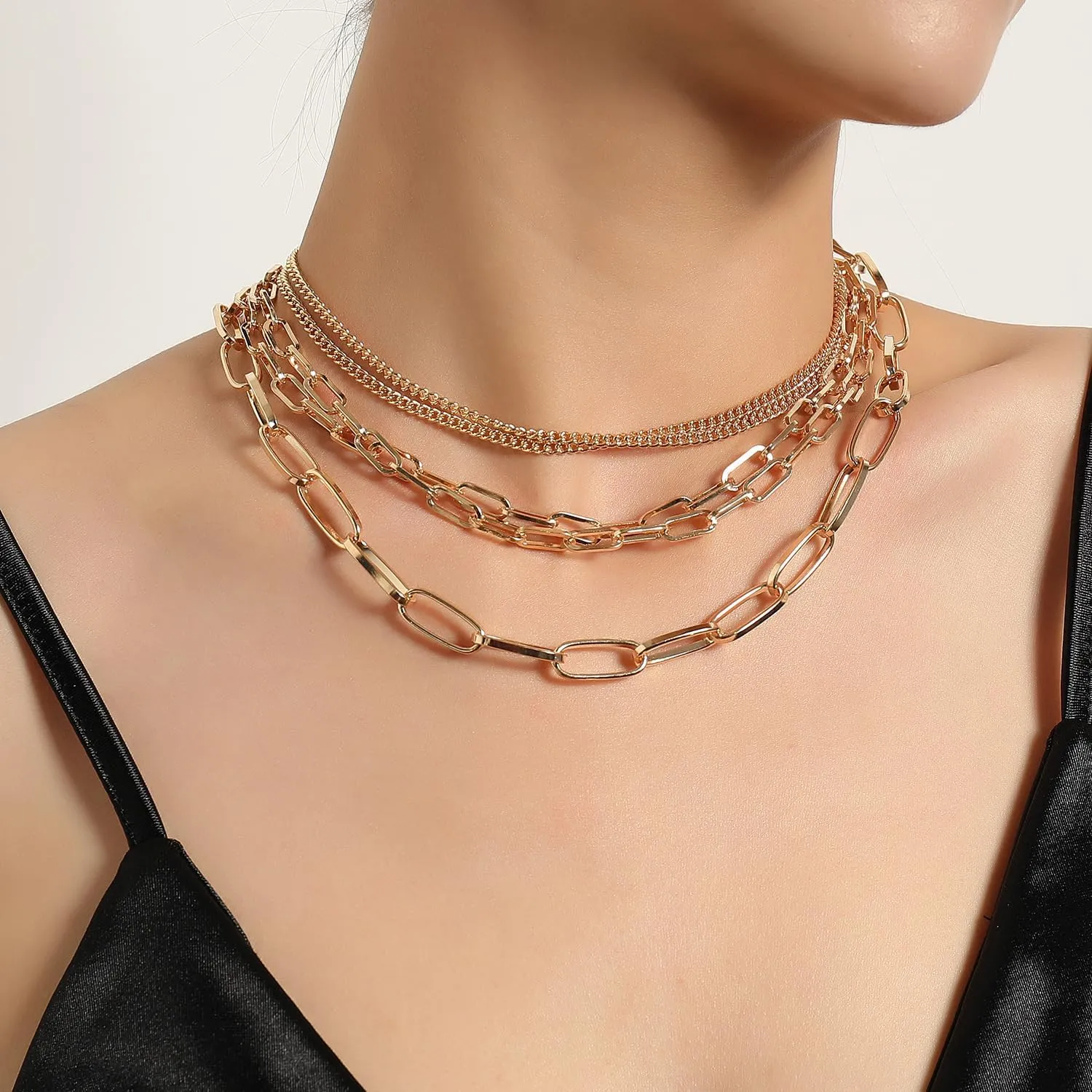 Layered Paperclip Necklace for Women Gold Link Chain Necklaces Paperclip Link Chains