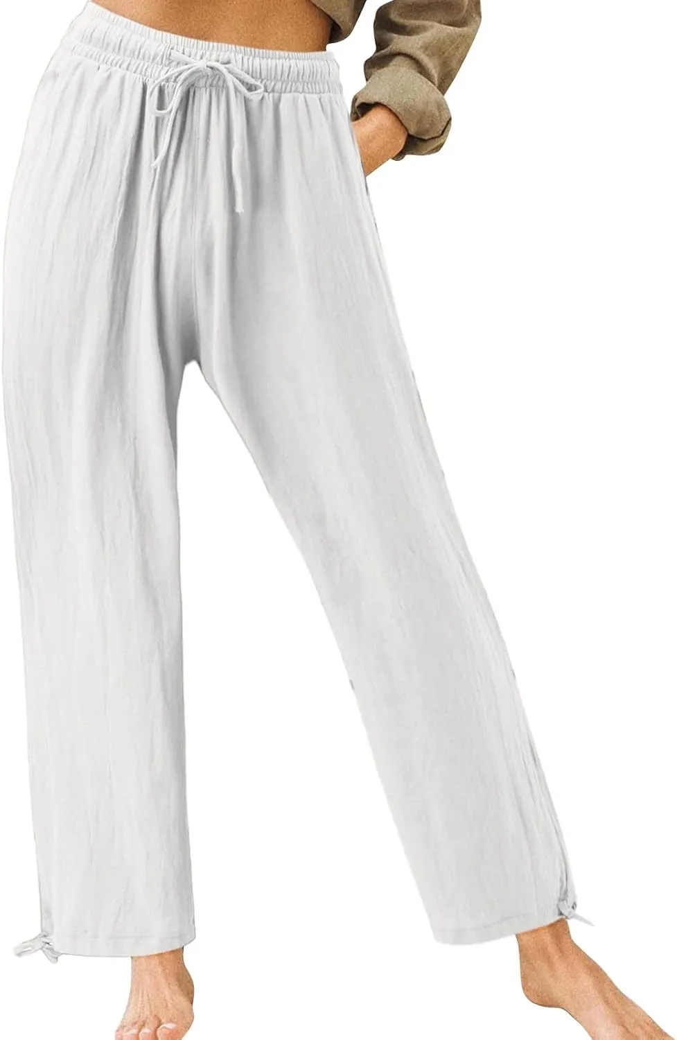 Linen Pants Women Plus Size Boho Comfy Flowy Wide Leg Trouser Summer High Waist Beach Palazzo Sweatpant with Pocket