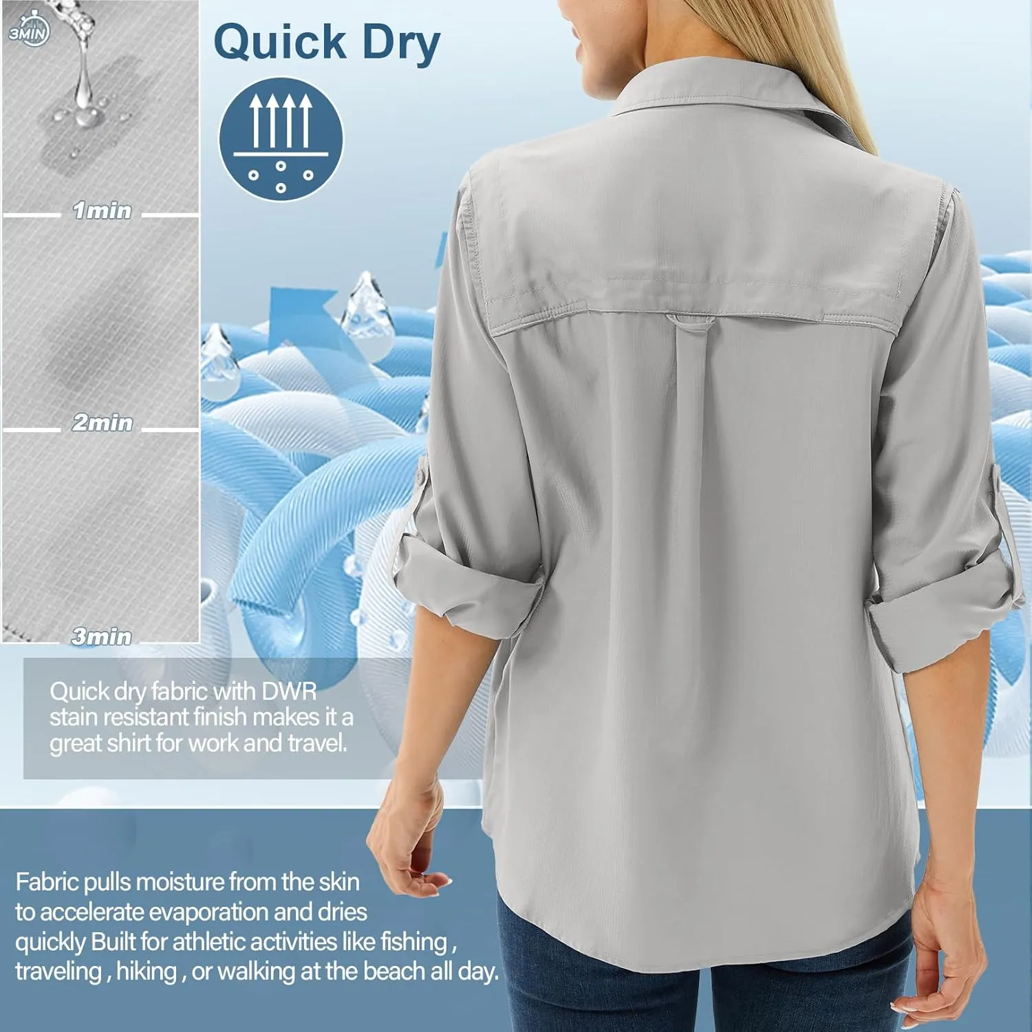 linlon Womens Safari Shirts Long Sleeve UV Protection Hiking Fishing UPF 50  Quick Dry Cooling Camping Travel Shirts