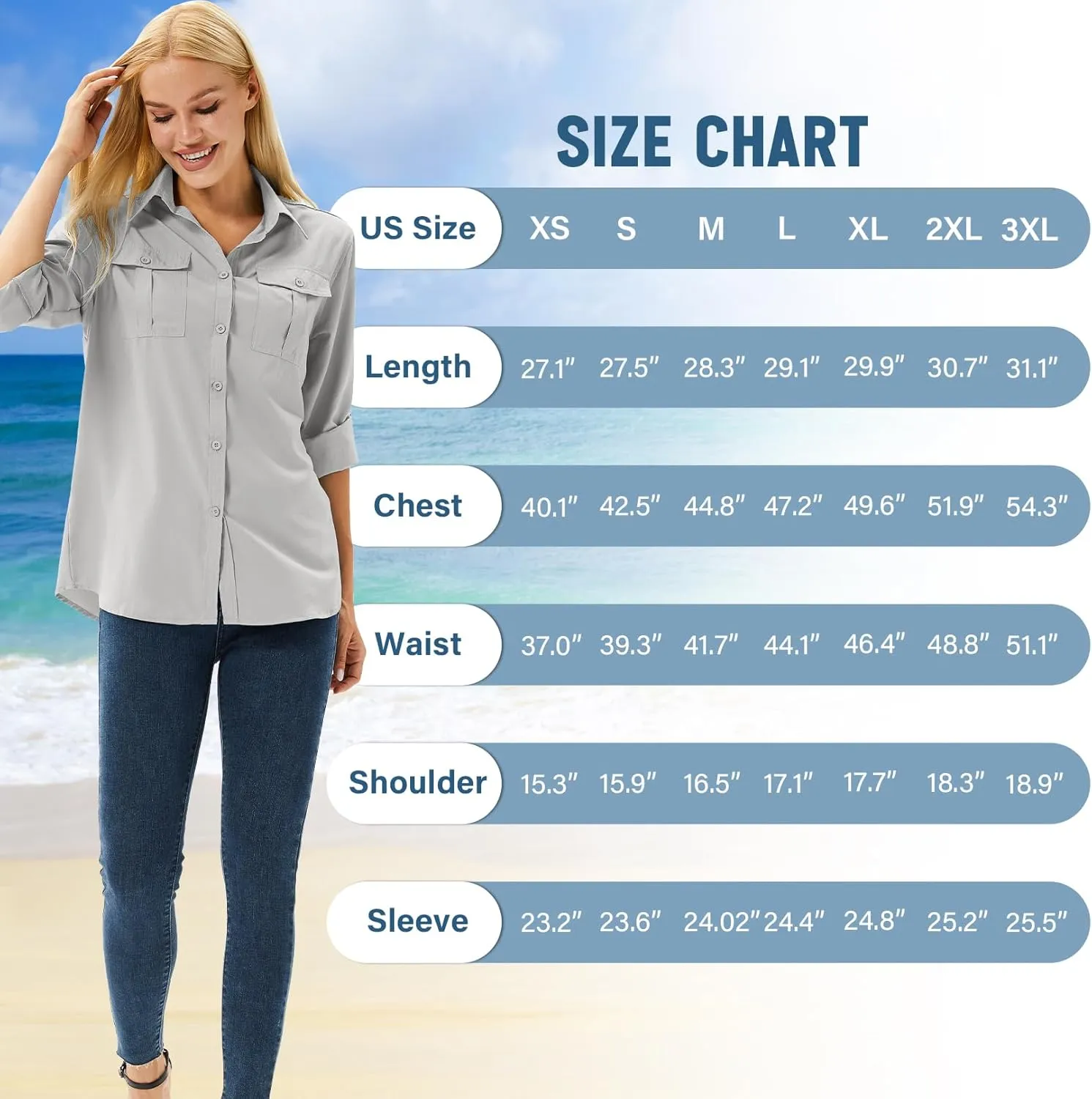 linlon Womens Safari Shirts Long Sleeve UV Protection Hiking Fishing UPF 50  Quick Dry Cooling Camping Travel Shirts