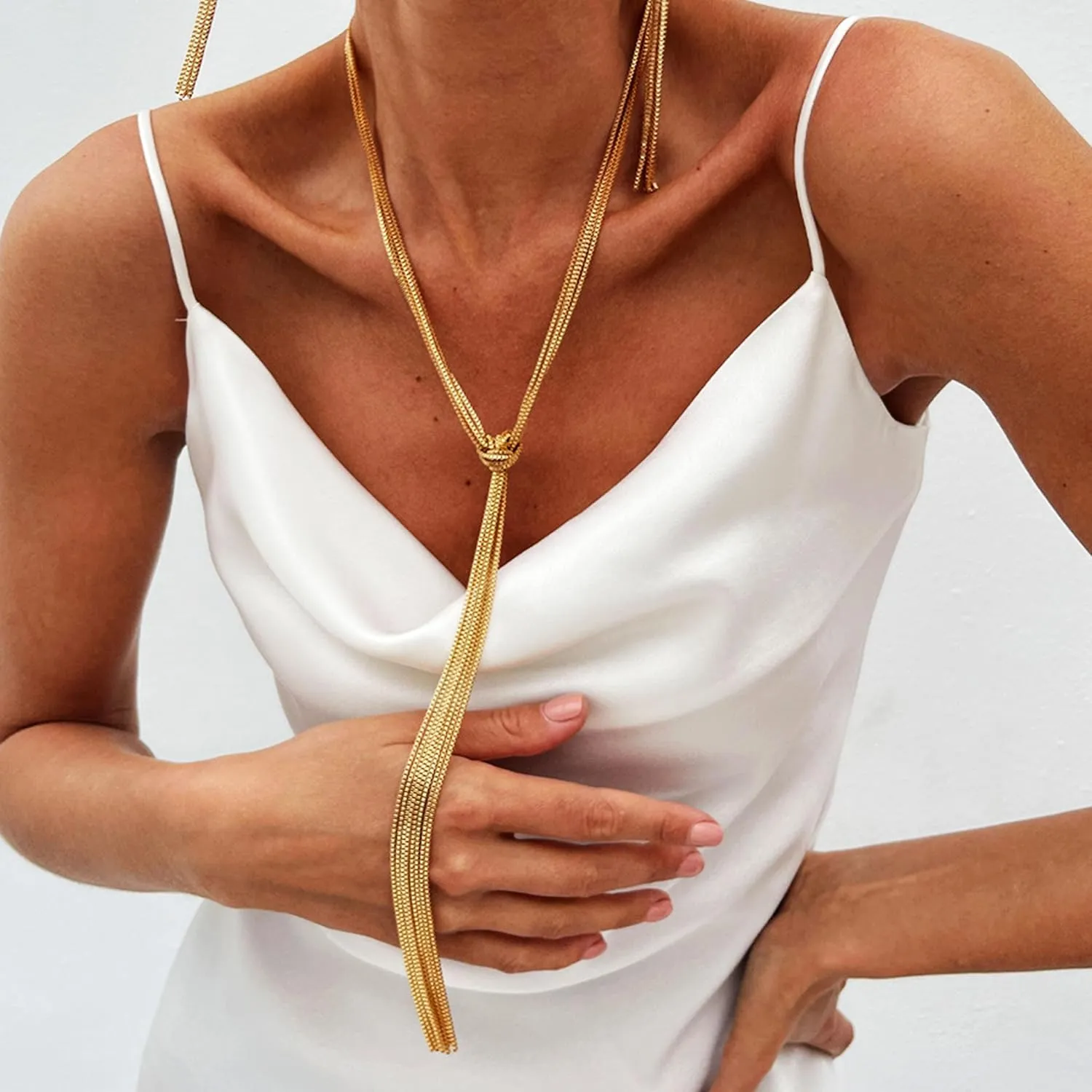 Long Gold Lariat Necklace for Women - Y-Drop Chain Design Everyday Layered Jewelry with Adjustable Length for Minimalist Style