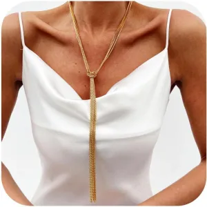 Long Gold Lariat Necklace for Women - Y-Drop Chain Design Everyday Layered Jewelry with Adjustable Length for Minimalist Style