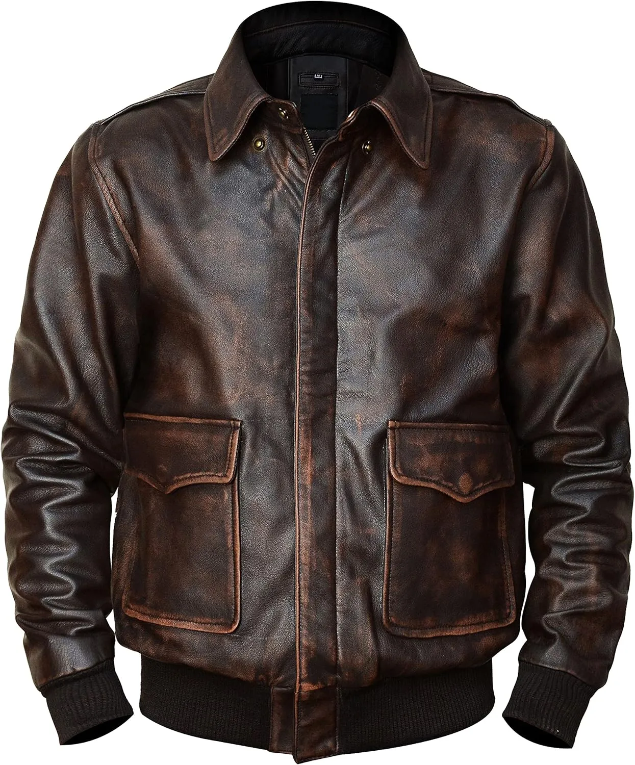 LP-FACON Men's A2 Jacket Flight Pilot Aviator USAAF Air Force Distressed Brown Bomber Leather Outerwear