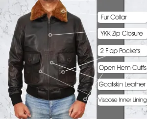 LP-FACON Men's A2 Jacket Flight Pilot Aviator USAAF Air Force Distressed Brown Bomber Leather Outerwear