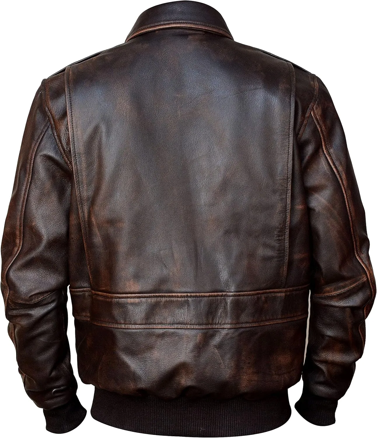 LP-FACON Men's A2 Jacket Flight Pilot Aviator USAAF Air Force Distressed Brown Bomber Leather Outerwear