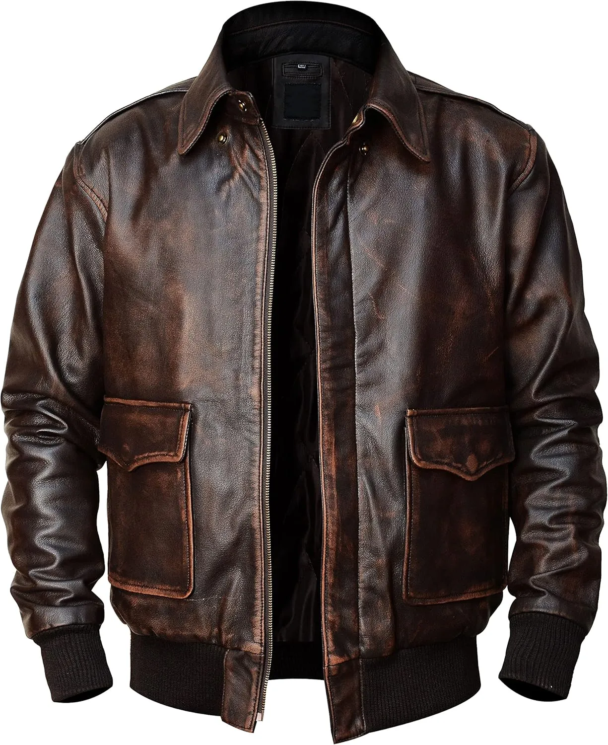 LP-FACON Men's A2 Jacket Flight Pilot Aviator USAAF Air Force Distressed Brown Bomber Leather Outerwear