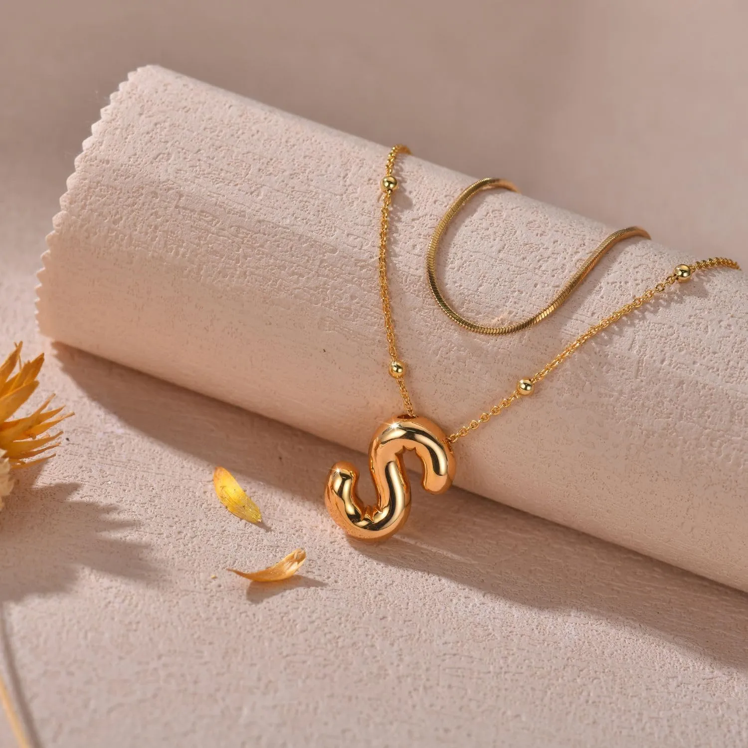 LUCA SMITH Initial Necklaces for Women, Dainty Balloon Bubble Letter, Name Letter Alphabet Pendant Layered Choker Chain Jewelry Gift