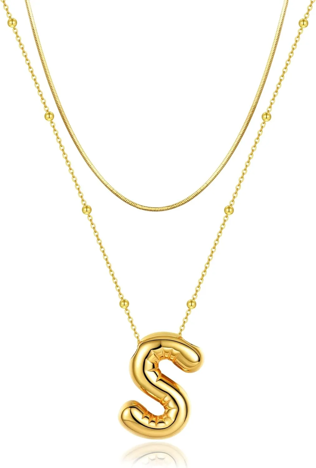 LUCA SMITH Initial Necklaces for Women, Dainty Balloon Bubble Letter, Name Letter Alphabet Pendant Layered Choker Chain Jewelry Gift