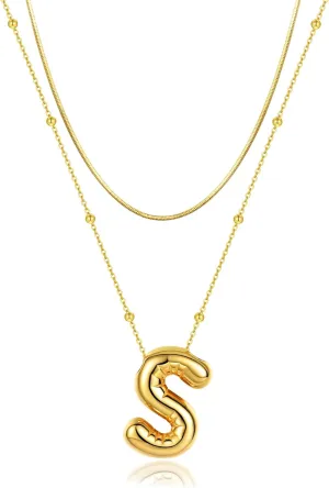 LUCA SMITH Initial Necklaces for Women, Dainty Balloon Bubble Letter, Name Letter Alphabet Pendant Layered Choker Chain Jewelry Gift