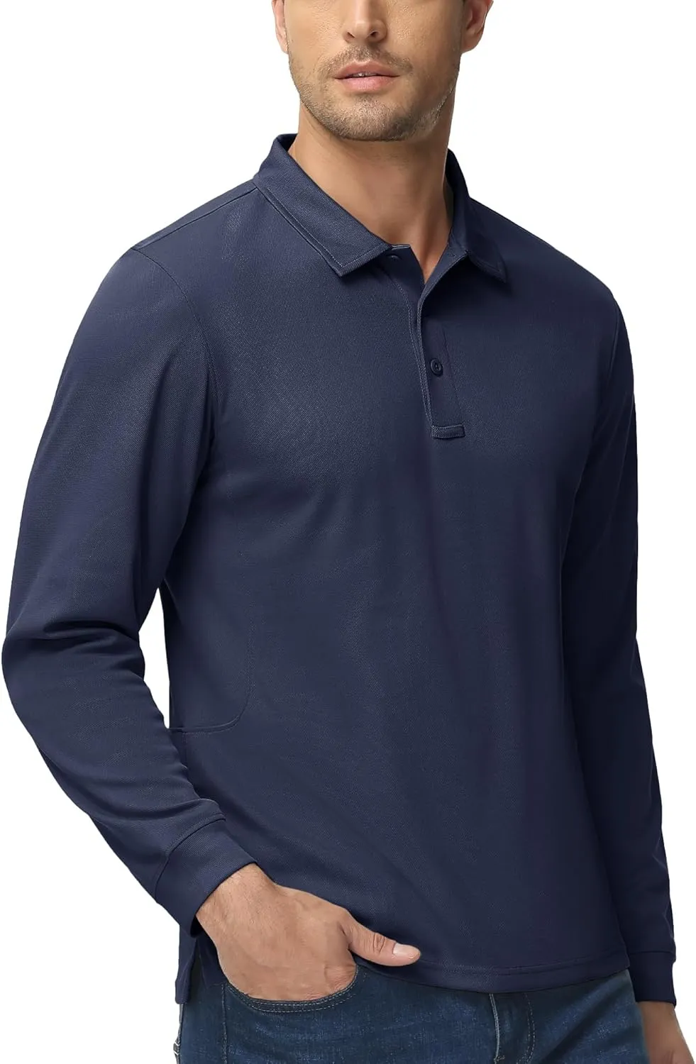 MAGCOMSEN Men's Polo Shirts 3 Button Quick Dry Performance Long Sleeve Tactical Shirts Pique Jersey Golf Shirt