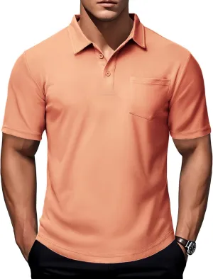 MAGCOMSEN Polo Shirts for Men with Pocket Short Sleeve Collared Golf Shirts Quick Dry Pique Performance Athletic Summer