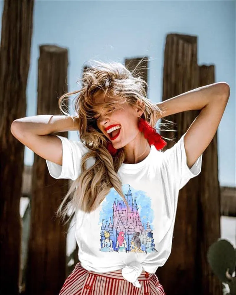 Magic Kingdom Shirts Castle T Shirts for Women Princess Castle Shirt Funny Vacation Trip Tee Casual Holiday Top