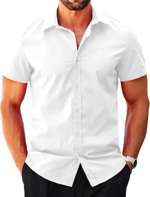 MAPICK Mens Button Down Slim Fit Dress Shirt Short Sleeve Button Down Shirts Summer Business Casual Work Shirts