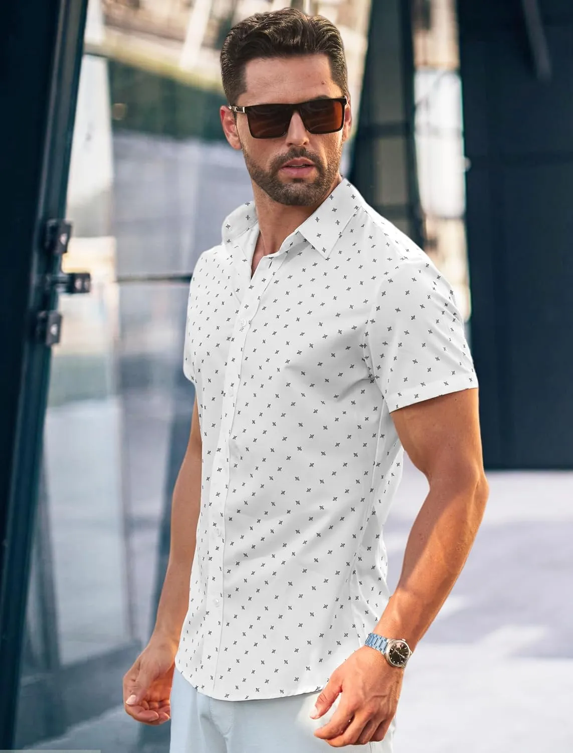MAPICK Mens Button Down Slim Fit Dress Shirt Short Sleeve Button Down Shirts Summer Business Casual Work Shirts