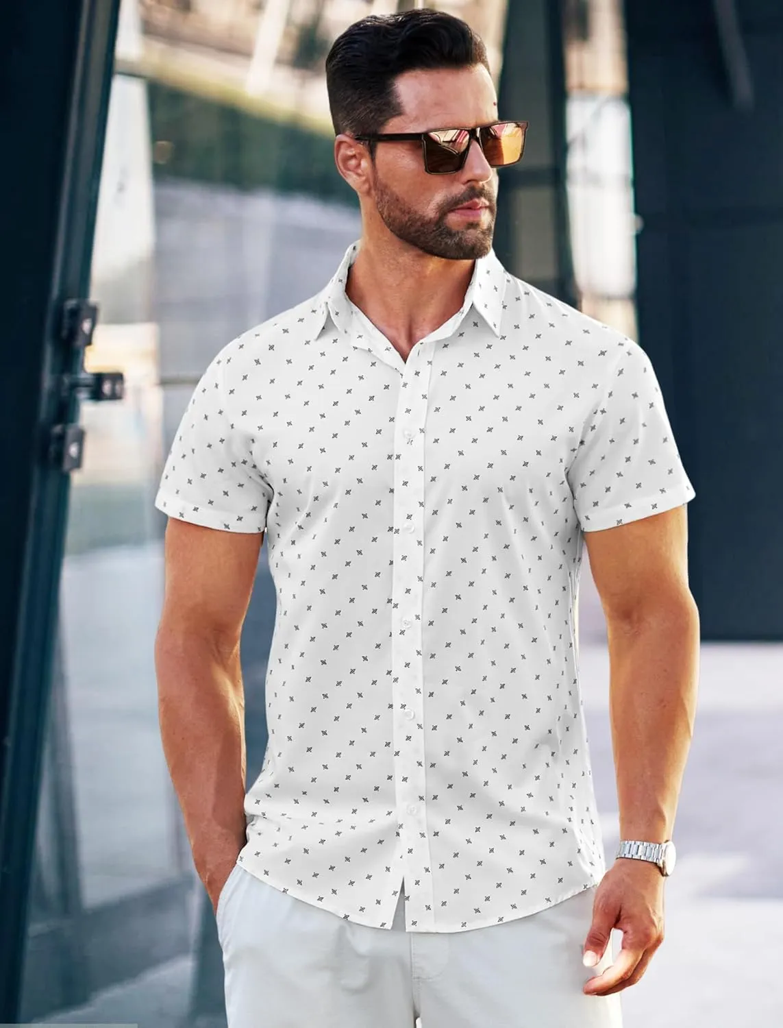MAPICK Mens Button Down Slim Fit Dress Shirt Short Sleeve Button Down Shirts Summer Business Casual Work Shirts