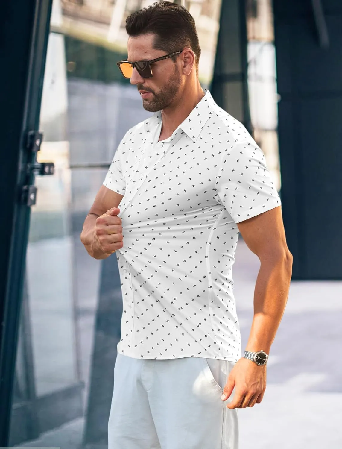 MAPICK Mens Button Down Slim Fit Dress Shirt Short Sleeve Button Down Shirts Summer Business Casual Work Shirts