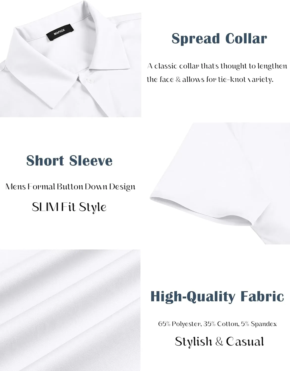 MAPICK Mens Button Down Slim Fit Dress Shirt Short Sleeve Button Down Shirts Summer Business Casual Work Shirts
