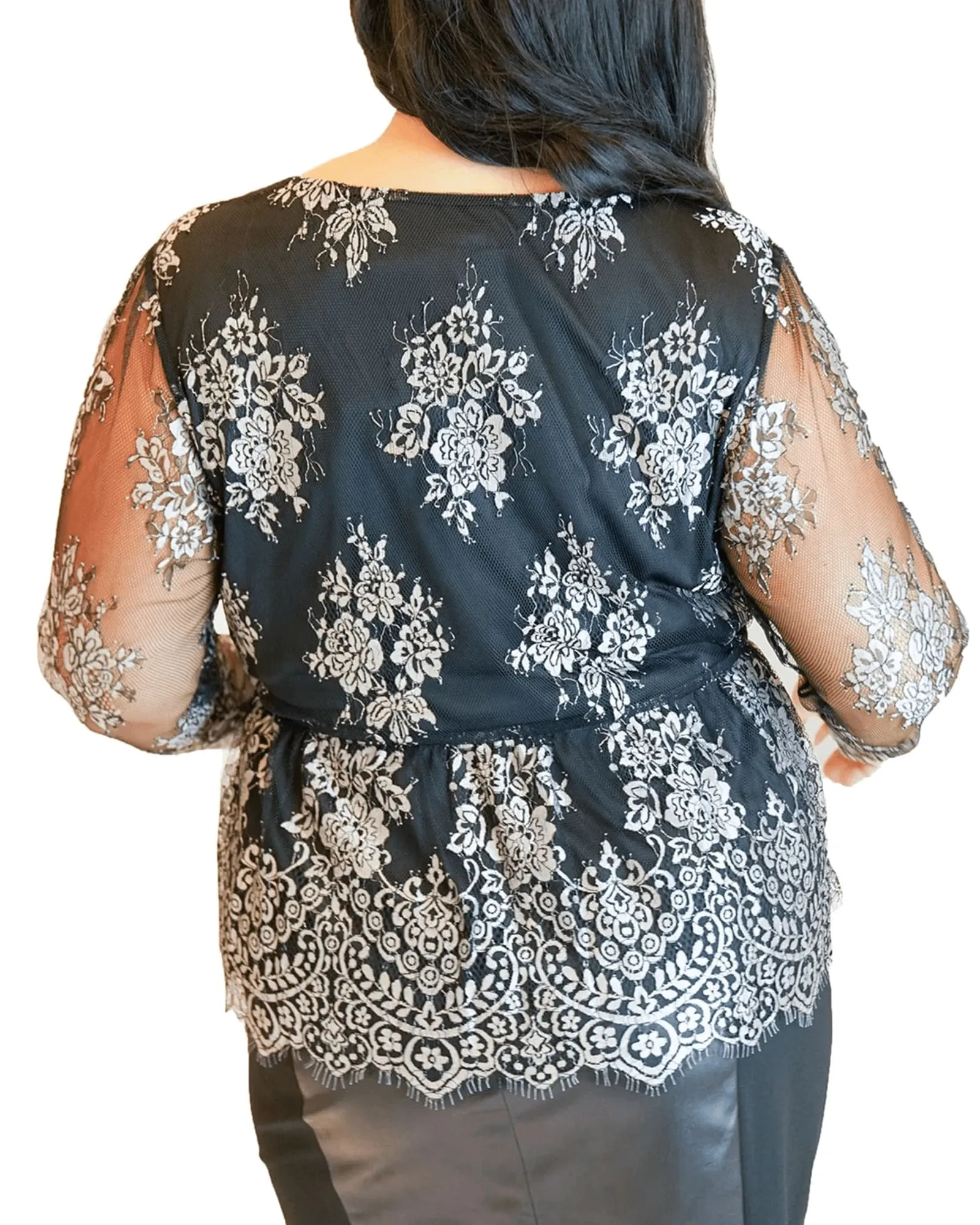 Maree Pour Toi Women's Plus Size Lace Peplum Top Black Size 18 | Black