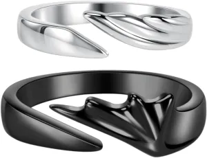 Matching Ring Promise Rings for Couples Angel & Devil Engagement Wedding Band Adjustable Sterling Silver Him and Her Couple Jewelry