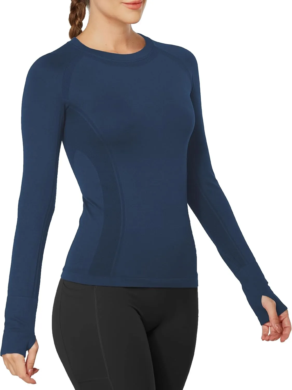 MathCat Long Sleeve Workout Tops for Women, Seamless Yoga Running Tops Breathable Athletic Shirts 3 Pack