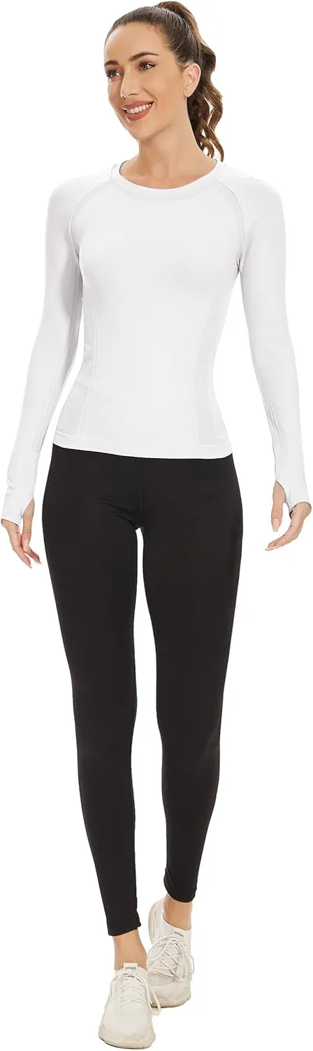 MathCat Long Sleeve Workout Tops for Women, Seamless Yoga Running Tops Breathable Athletic Shirts 3 Pack