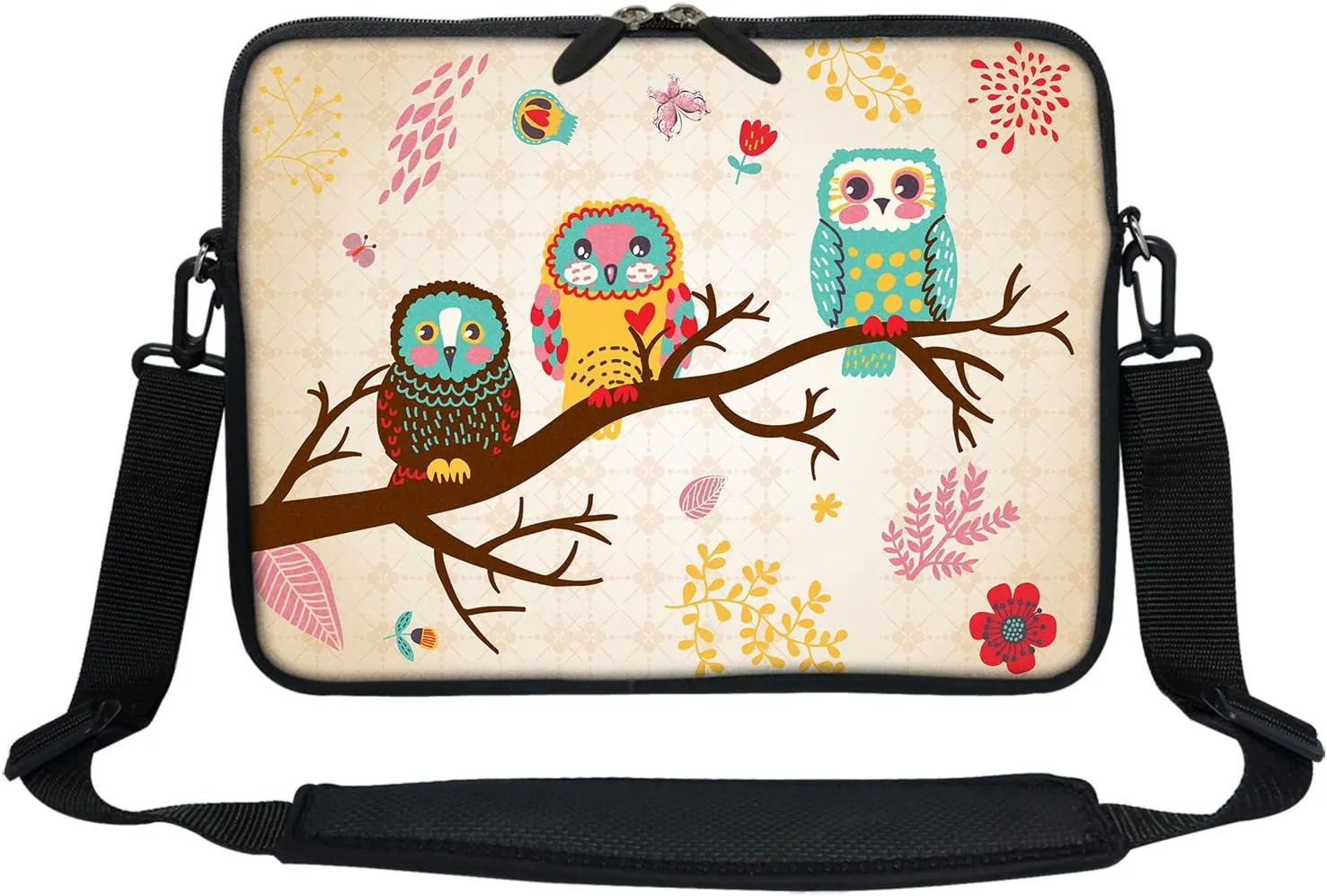 Meffort Inc 12 Inch Neoprene Laptop Sleeve Bag - Water Resistant, Hidden Handle, Adjustable Shoulder Strap, Dual Zipper, Fits Up to 11.6 - 12" Laptops - Three Owls