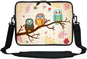 Meffort Inc 12 Inch Neoprene Laptop Sleeve Bag - Water Resistant, Hidden Handle, Adjustable Shoulder Strap, Dual Zipper, Fits Up to 11.6 - 12" Laptops - Three Owls