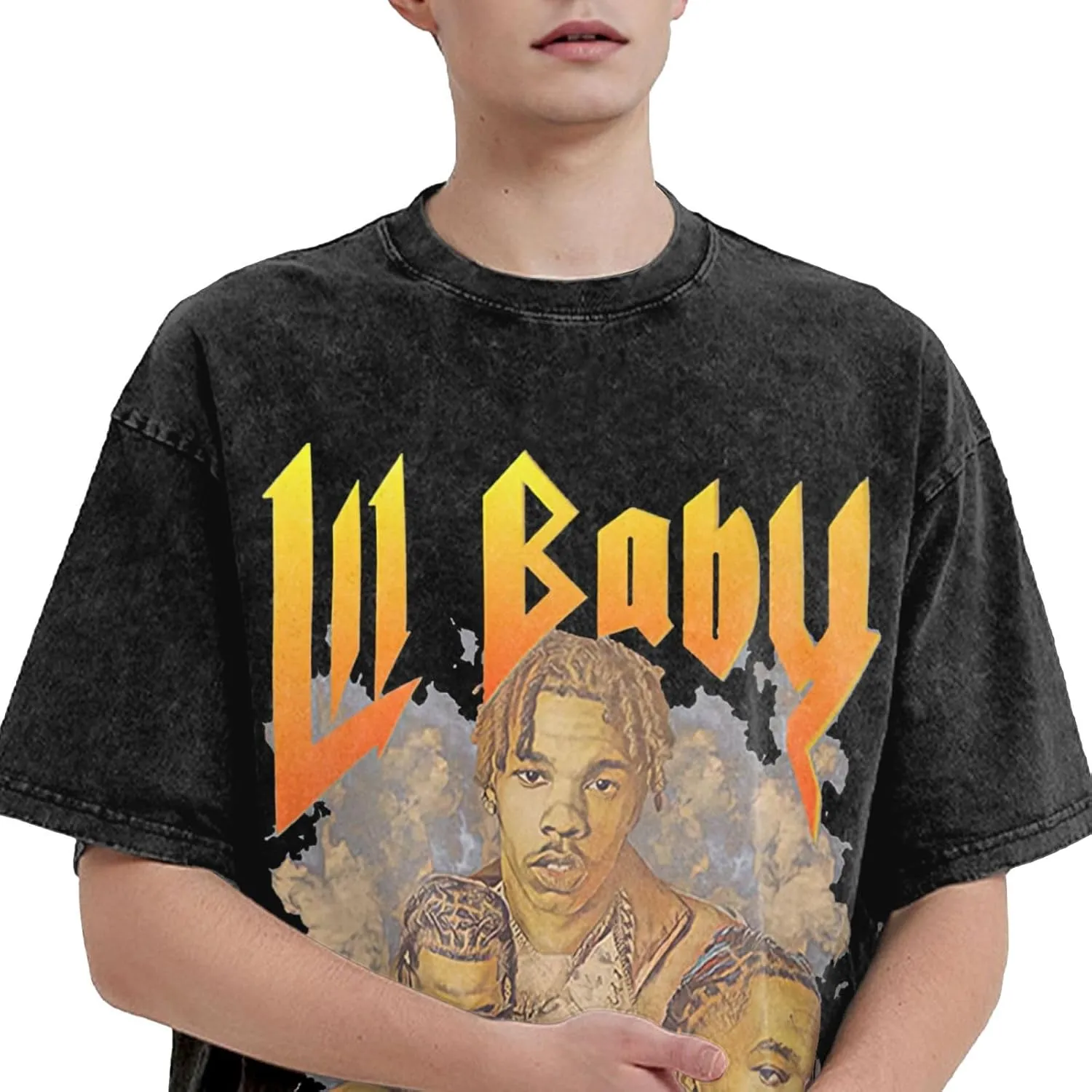 Men Vintage Oversized Drop Shoulder Novelty T Shirts Loose Wash Solid Tees Tops