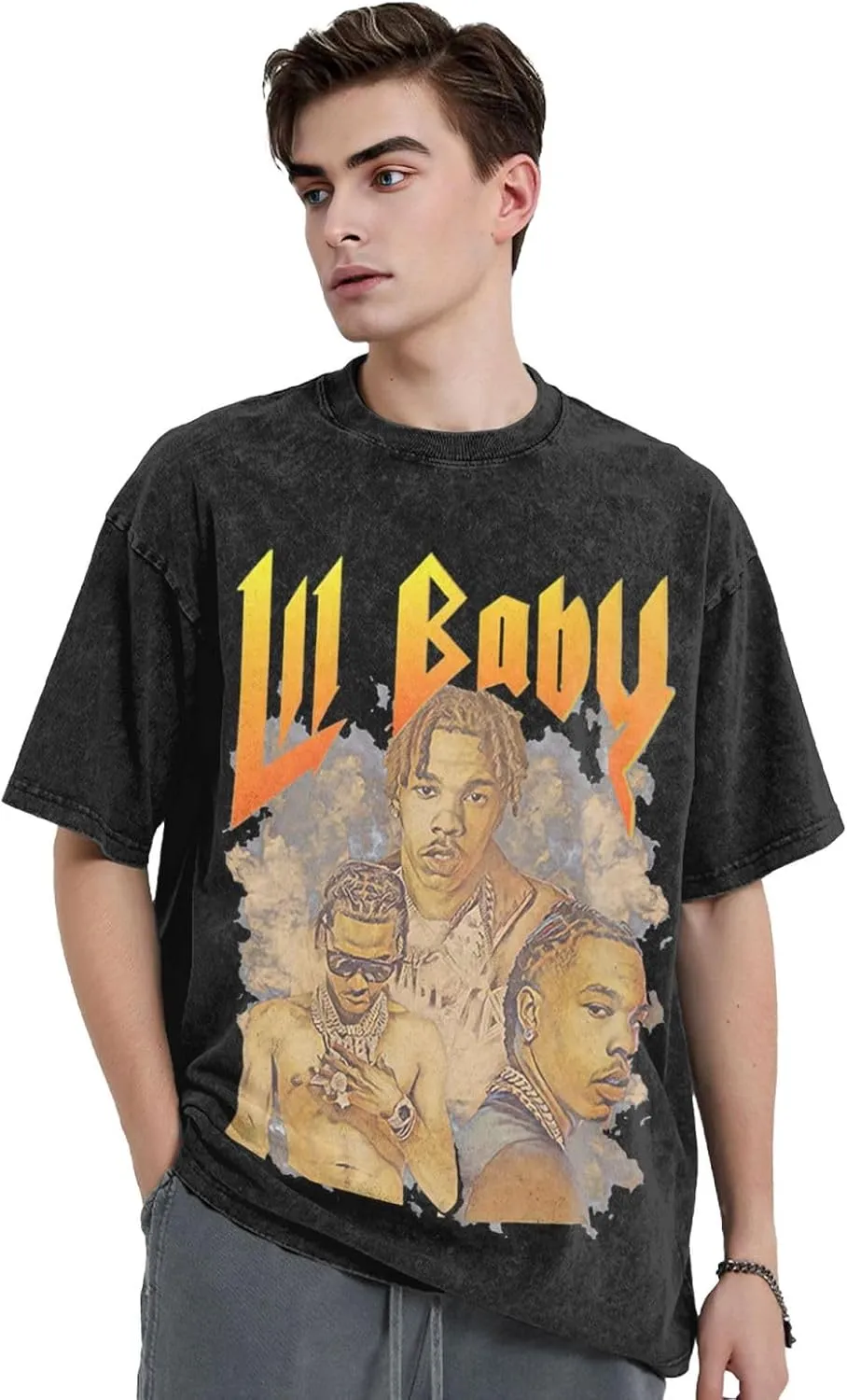 Men Vintage Oversized Drop Shoulder Novelty T Shirts Loose Wash Solid Tees Tops