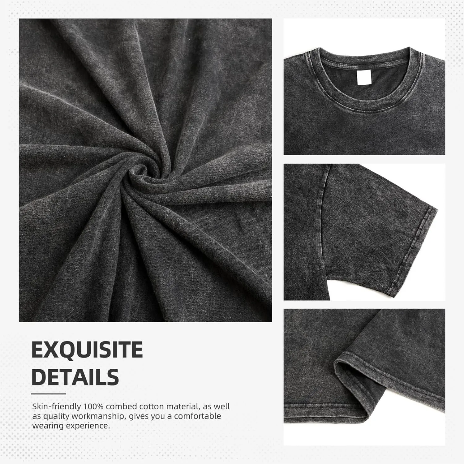 Men Vintage Oversized Drop Shoulder Novelty T Shirts Loose Wash Solid Tees Tops