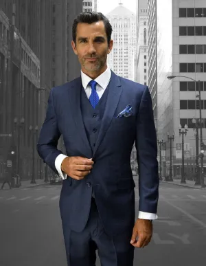 Men’s 3pc Solid Suit Tailored Fit Flat Front Pants Super 150’s Prime Fabric | STZV-302BG-Sapphire