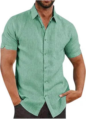 Mens Button Down Short Sleeve Textured Wrinkle Free Stretch Shirts Business Casual Work Dress Shirts Hawaiian Outfits Clothes