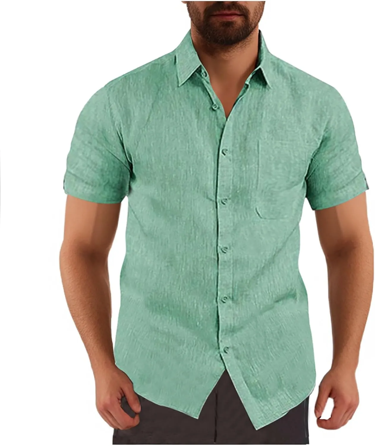 Mens Button Down Short Sleeve Textured Wrinkle Free Stretch Shirts Business Casual Work Dress Shirts Hawaiian Outfits Clothes