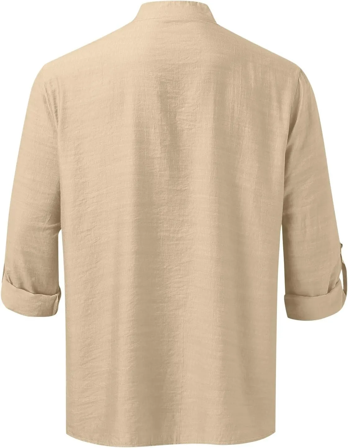 Mens Cotton Linen Shirts Vintage Lightweight Button Down Blouses Casual Loose Long Sleeve V-Neck Tops
