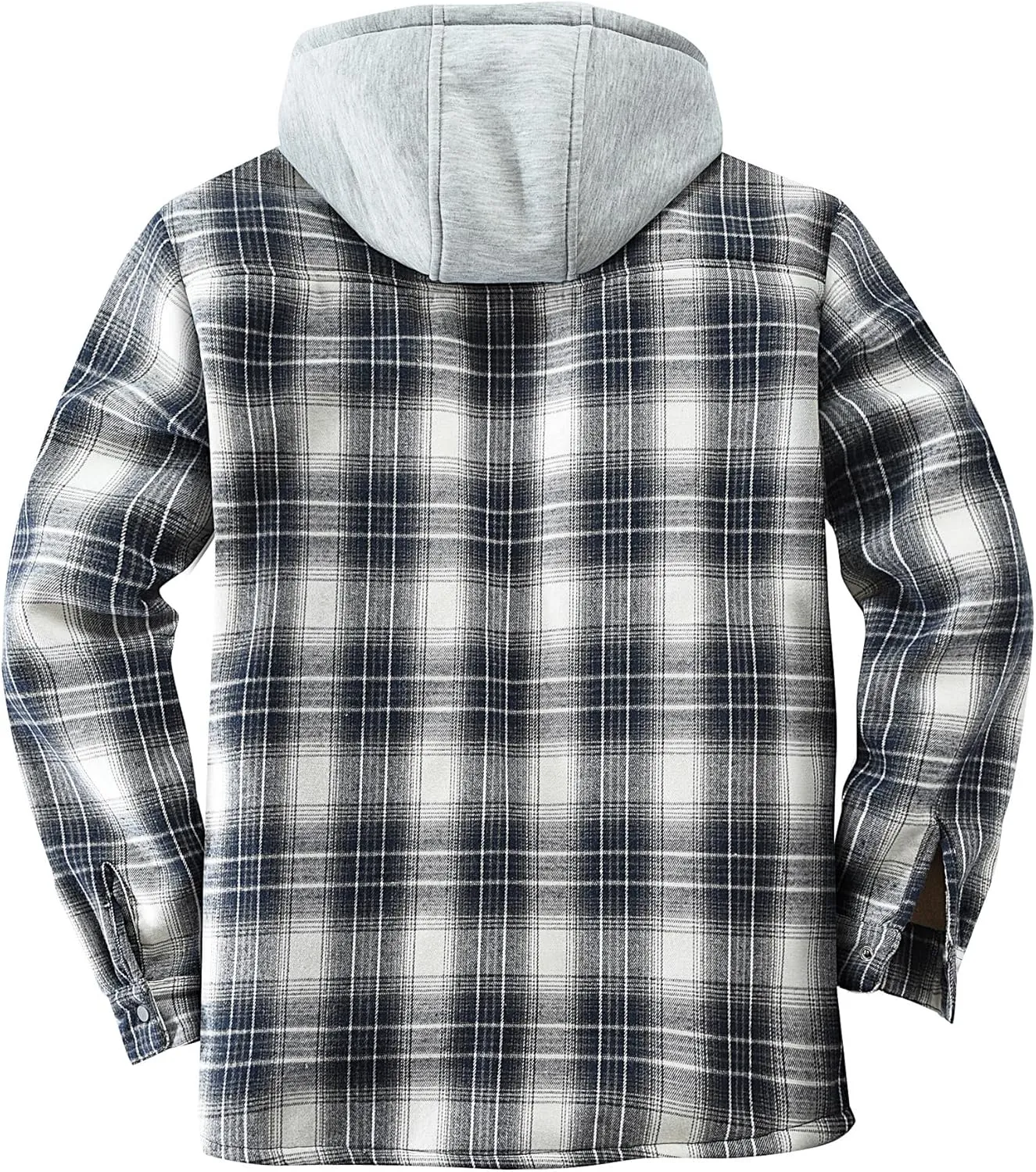 Men's Cotton Plaid Long Sleeve Shirts Jacket Fleece Lined Flannel Shirts Sherpa Button Down Coat with Hood