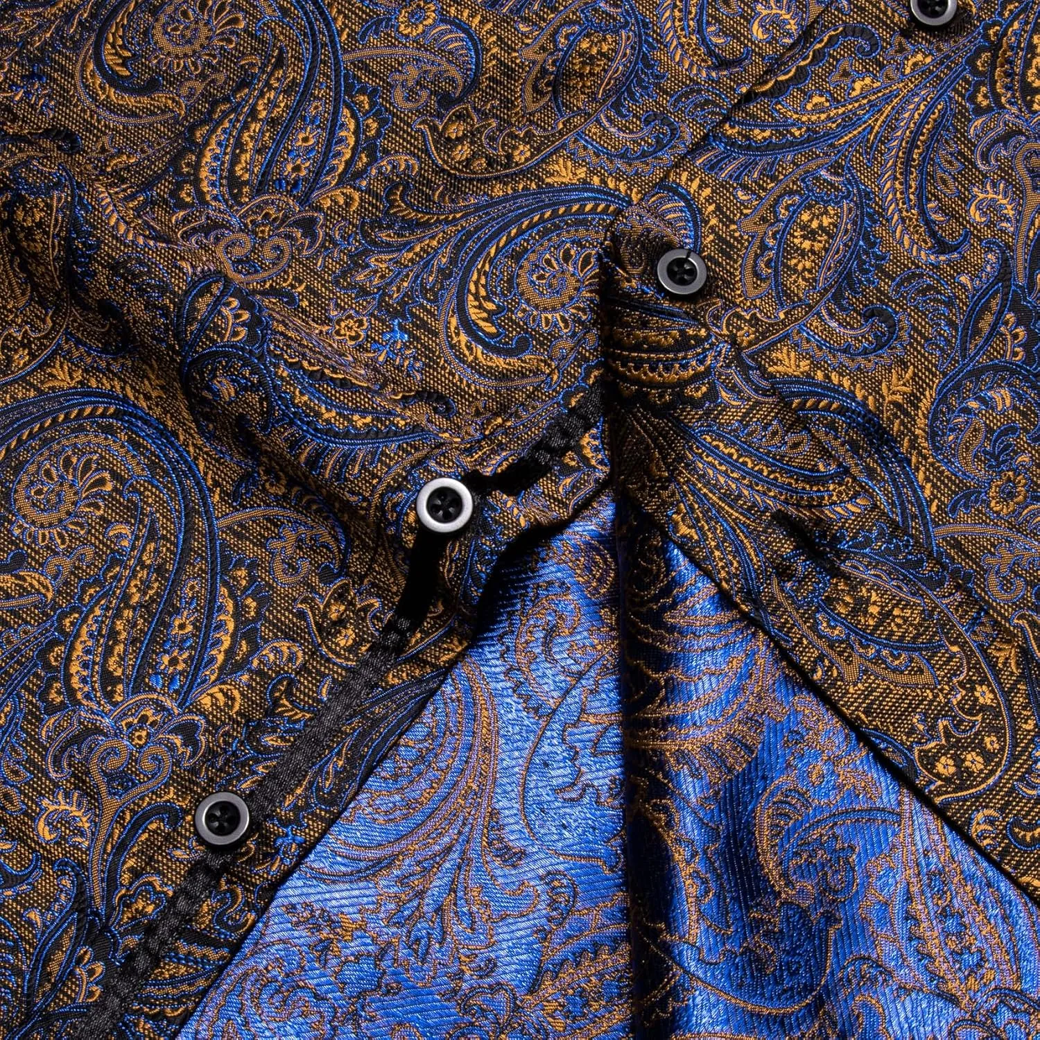 Mens Dress Shirt Silk Long Sleeve Button Up Shirts Retro Floral Tuxedo Shirts for Wedding Party Events