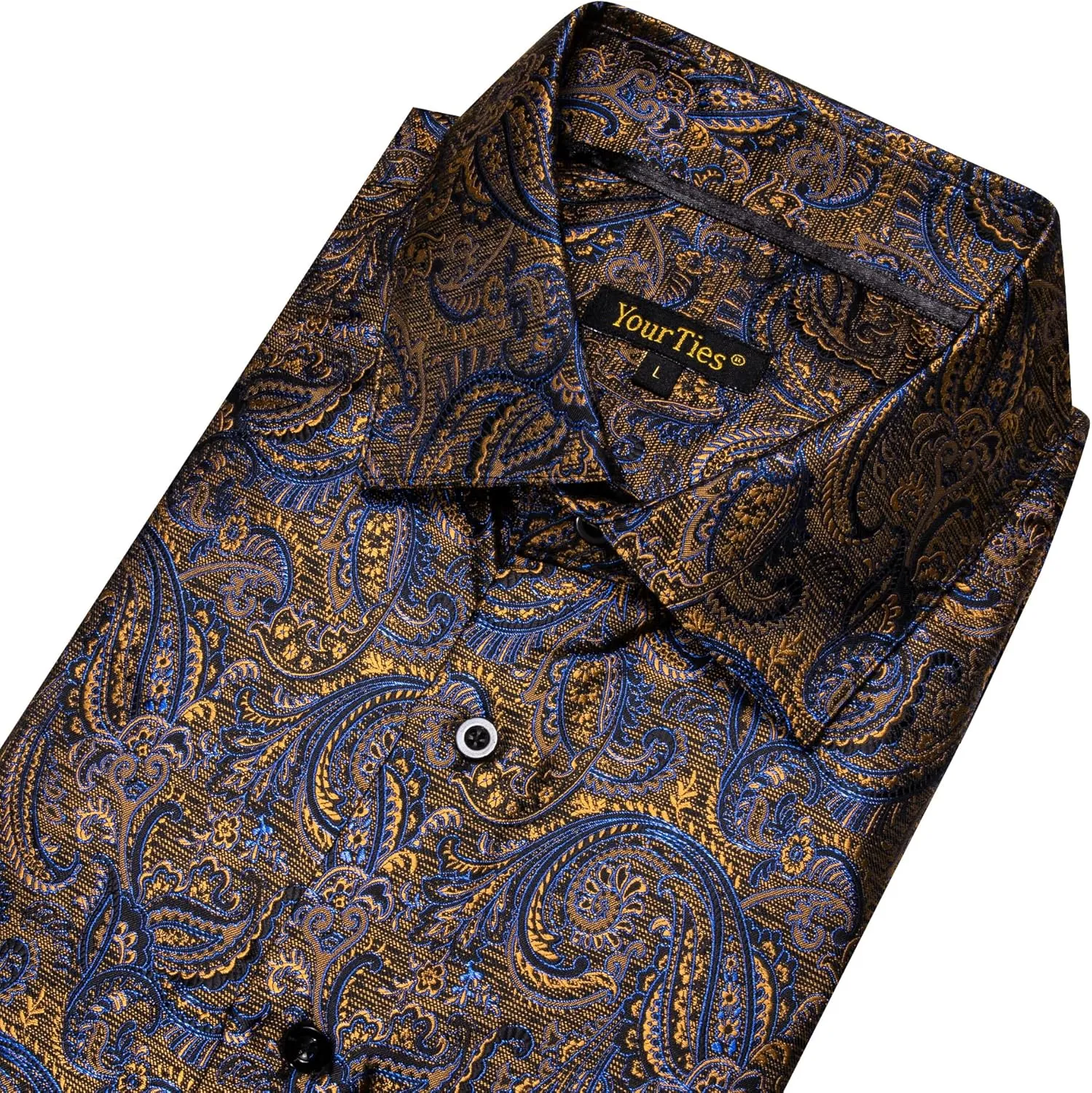 Mens Dress Shirt Silk Long Sleeve Button Up Shirts Retro Floral Tuxedo Shirts for Wedding Party Events