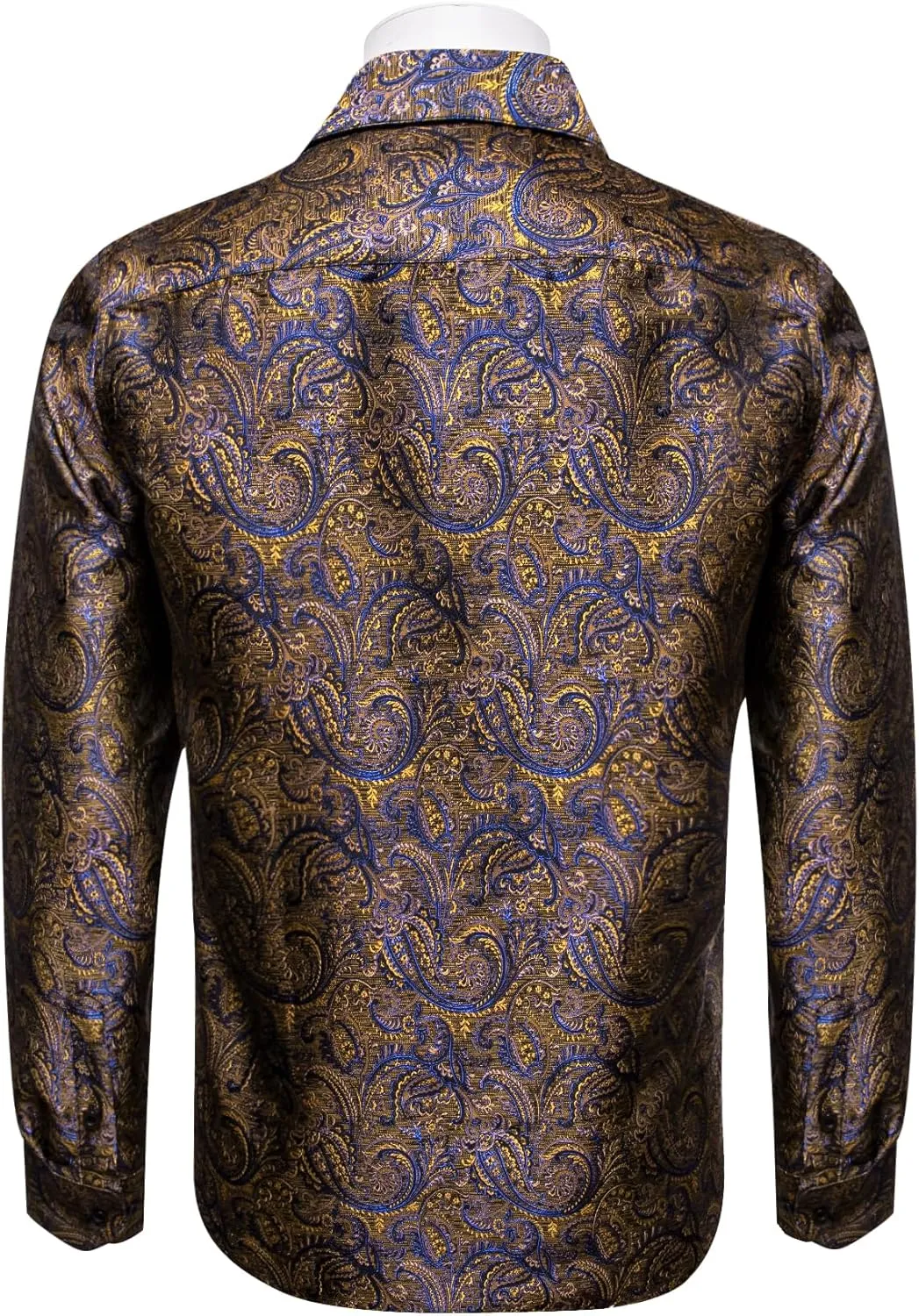 Mens Dress Shirt Silk Long Sleeve Button Up Shirts Retro Floral Tuxedo Shirts for Wedding Party Events