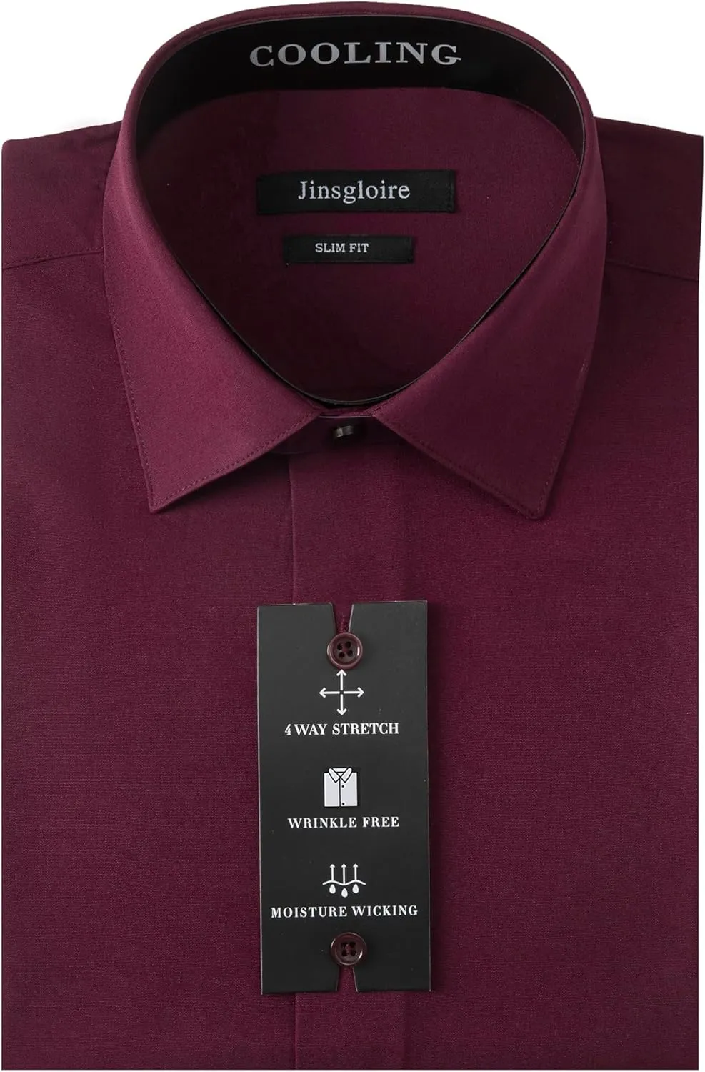 Mens Dress Shirts Slim Fit Long Sleeve Solid Button Down Shirt Stretch Wrinkle Free Moisture Wicking Cooling