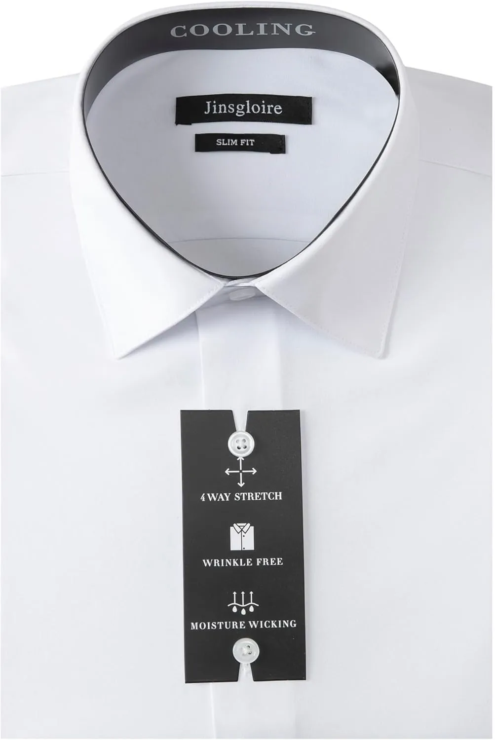 Mens Dress Shirts Slim Fit Long Sleeve Solid Button Down Shirt Stretch Wrinkle Free Moisture Wicking Cooling